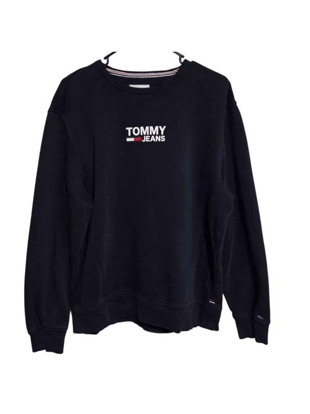 Tommy Jeans Sweatshirt Mens Size Large Navy Blue Pullover Crew Neck Logo Preppy